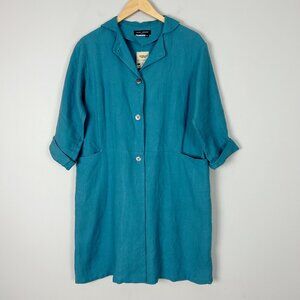 Yoshi Kondo Paris Blue Linen Long Jacket Button Front Size Medium Women's